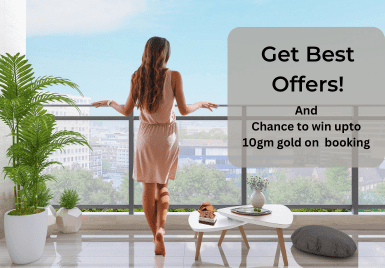 A woman in a light dress stands on a modern balcony overlooking a cityscape, surrounded by greenery and stylish outdoor furniture, enjoying a serene and picturesque view.3D rendering,On the open balcony, there are sofa stool and tea table, with blue sky and white clouds outside