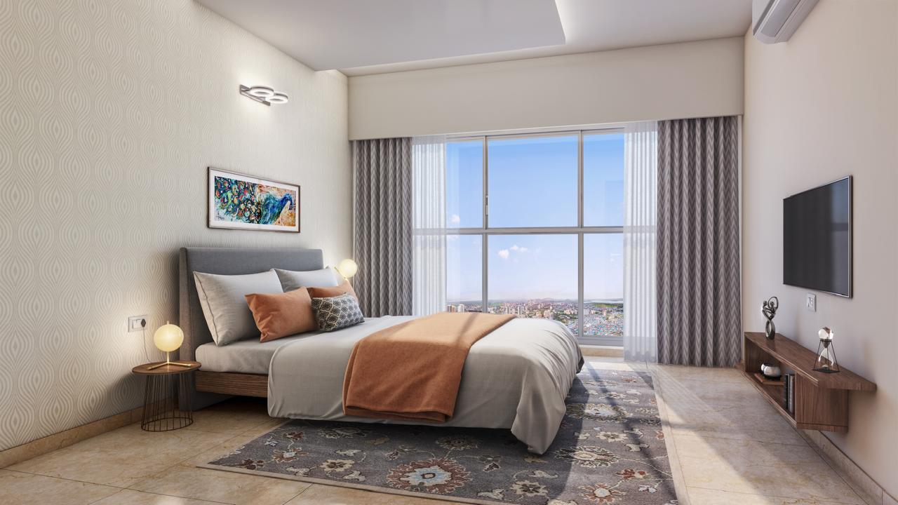 luxury bedroom with bed and amazing view