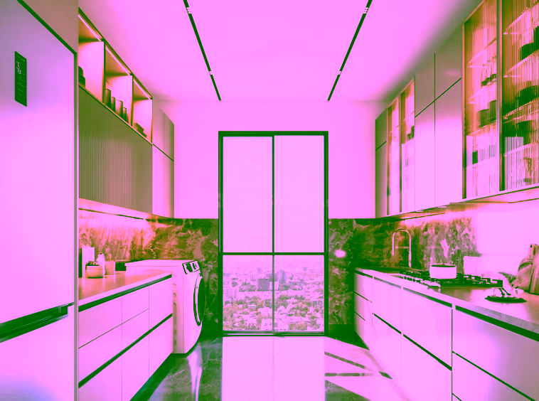 kitchen with modular with white goods and aesthetic and minimalist